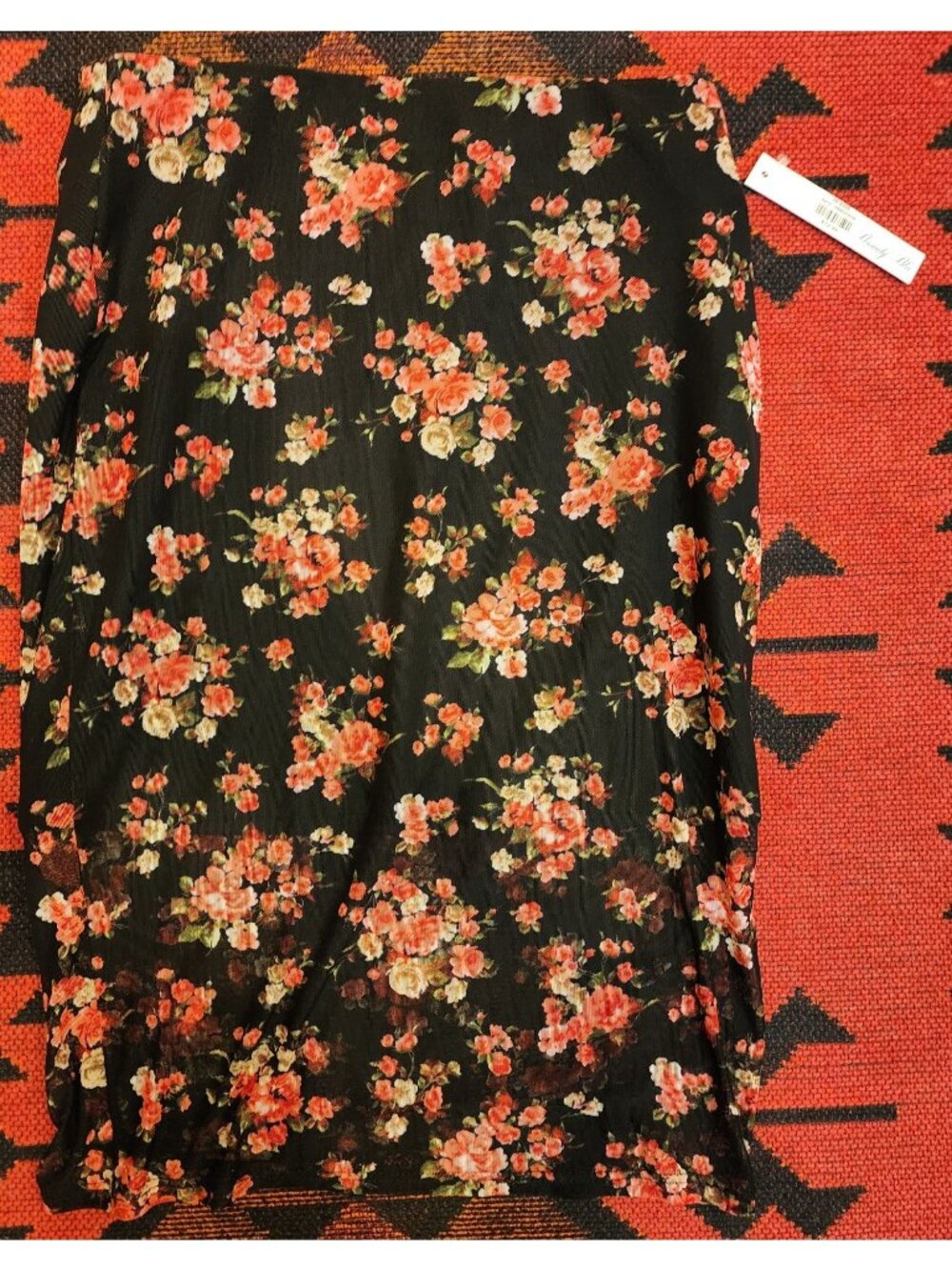 NEW Vintage Women's Brandy Blu Black Floral Sheer Stretch Mini Skirt Lined. M